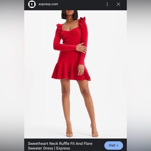 Sweetheart Neck Ruffle Fit And Flare Sweater Dress